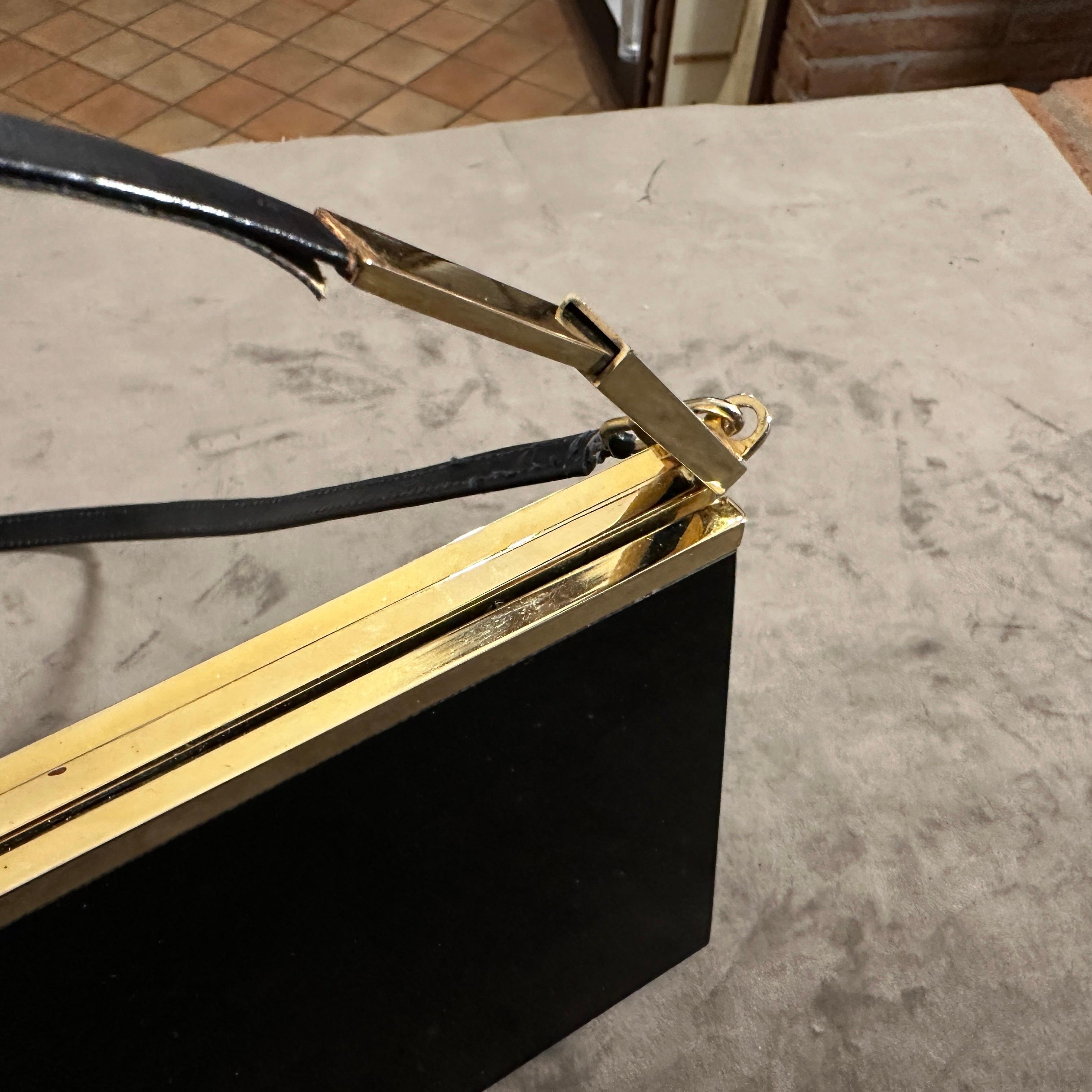 A 1950s High Quality Black Lucite and Brass Italian Evening Bag by Passanisi For Sale 7