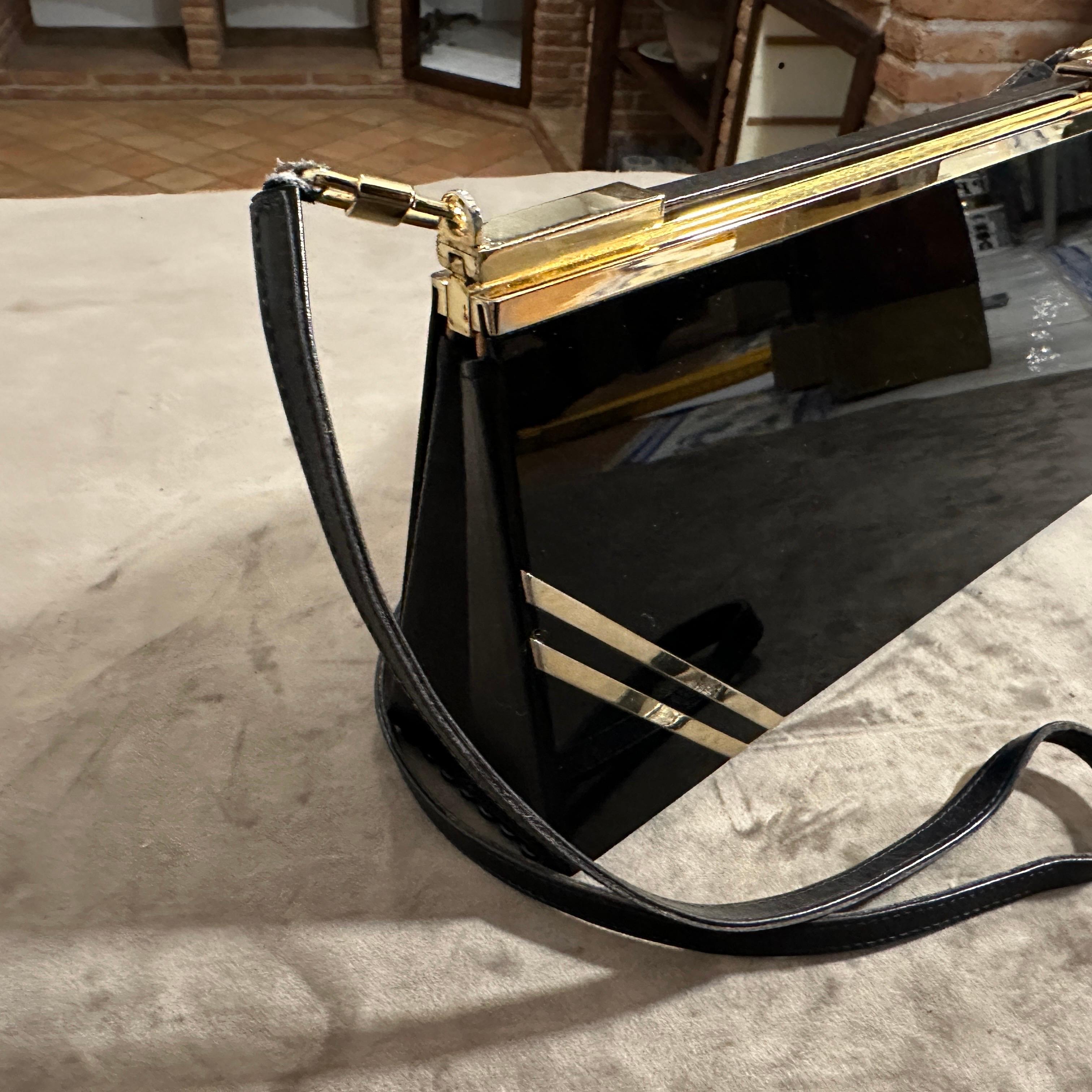 A 1950s High Quality Black Lucite and Brass Italian Evening Bag by Passanisi For Sale 10