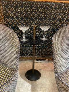 1950s Italian Blue Glass and Brass Martini Table in the Style of Fontana Arte