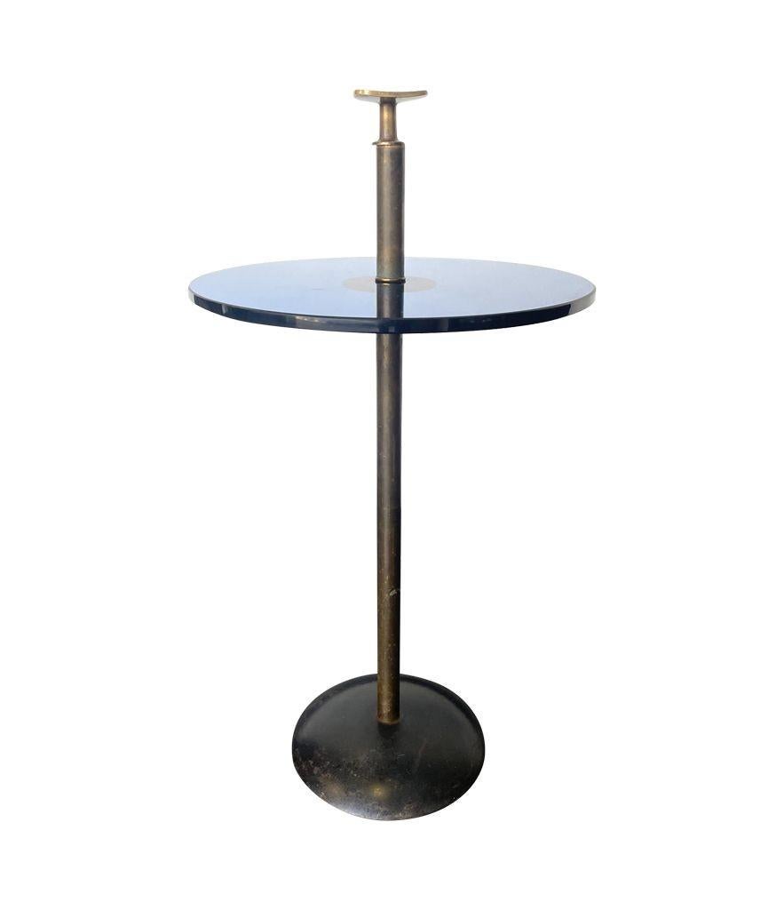 Mid-Century Modern 1950s Italian Blue Glass and Brass Martini Table in the Style of Fontana Arte