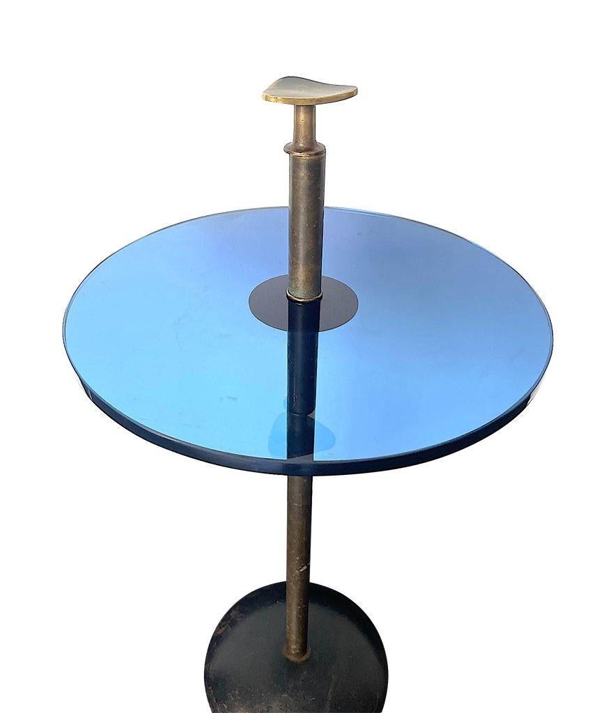 1950s Italian Blue Glass and Brass Martini Table in the Style of Fontana Arte In Good Condition In London, GB