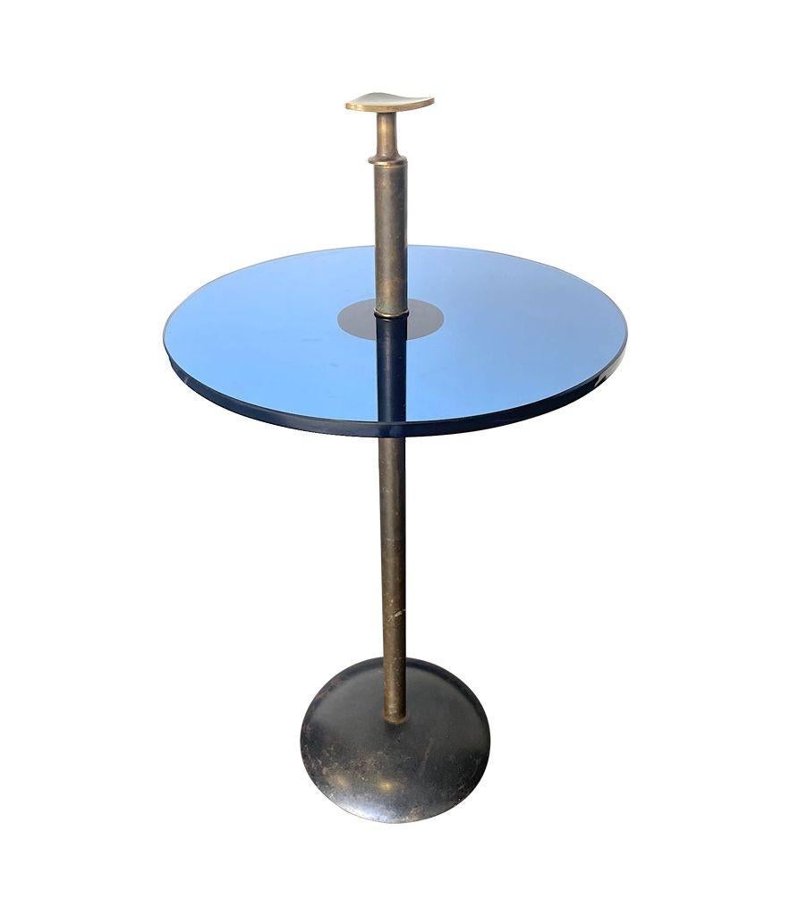 20th Century 1950s Italian Blue Glass and Brass Martini Table in the Style of Fontana Arte