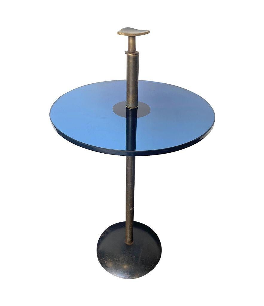 1950s Italian Blue Glass and Brass Martini Table in the Style of Fontana Arte 2