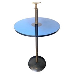 A 1950s Italian blue glass and brass Martini table in the style of Fontana Arte