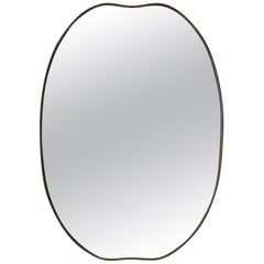 1950s Italian Brass Oval Shield Shape Brass Mirror