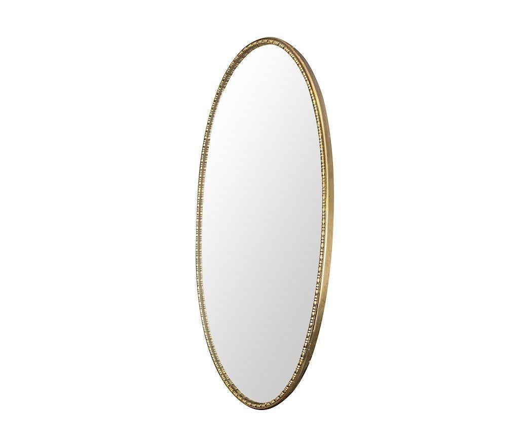 1950s Italian Oval Brass Framed Mirror with Beaded Edge Detail For Sale 5