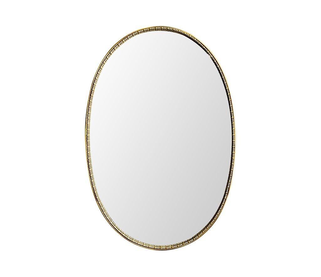 1950s Italian Oval Brass Framed Mirror with Beaded Edge Detail For Sale 6
