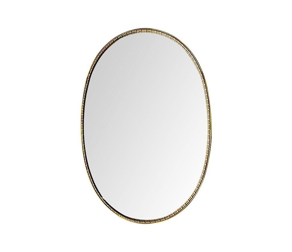 Mid-20th Century 1950s Italian Oval Brass Framed Mirror with Beaded Edge Detail For Sale