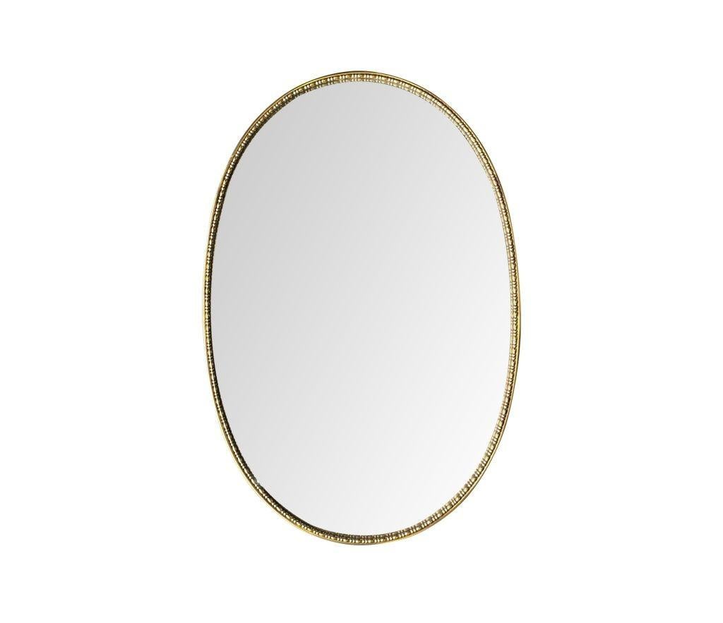 1950s Italian Oval Brass Framed Mirror with Beaded Edge Detail For Sale 3