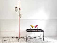 A 1950's Italian Standing Lamp with Red Stem & Opaline Shades