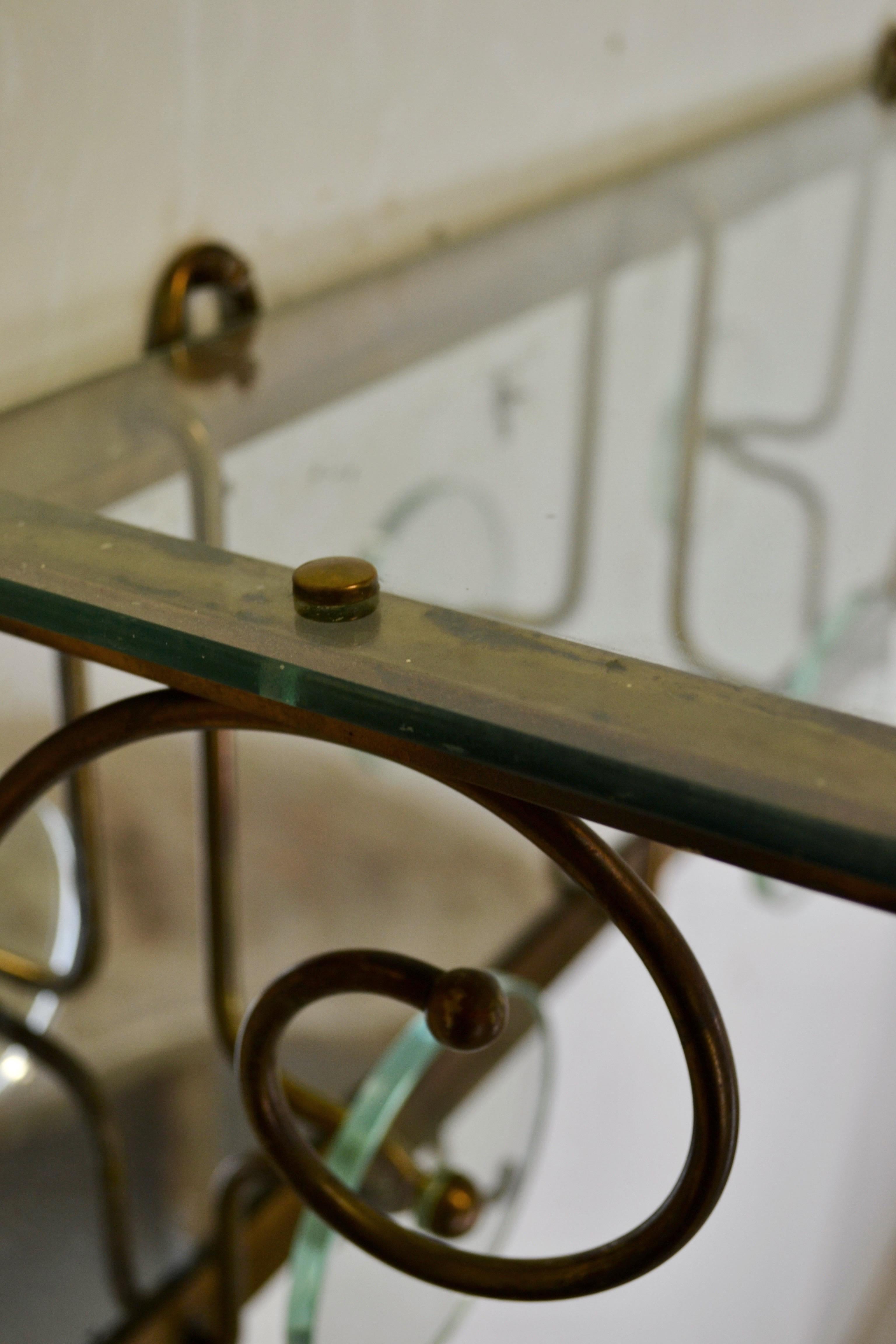 Mid-Century Modern A 1950s Italian Wall-Mounted Coat Rack with Cut Glass Shelf For Sale