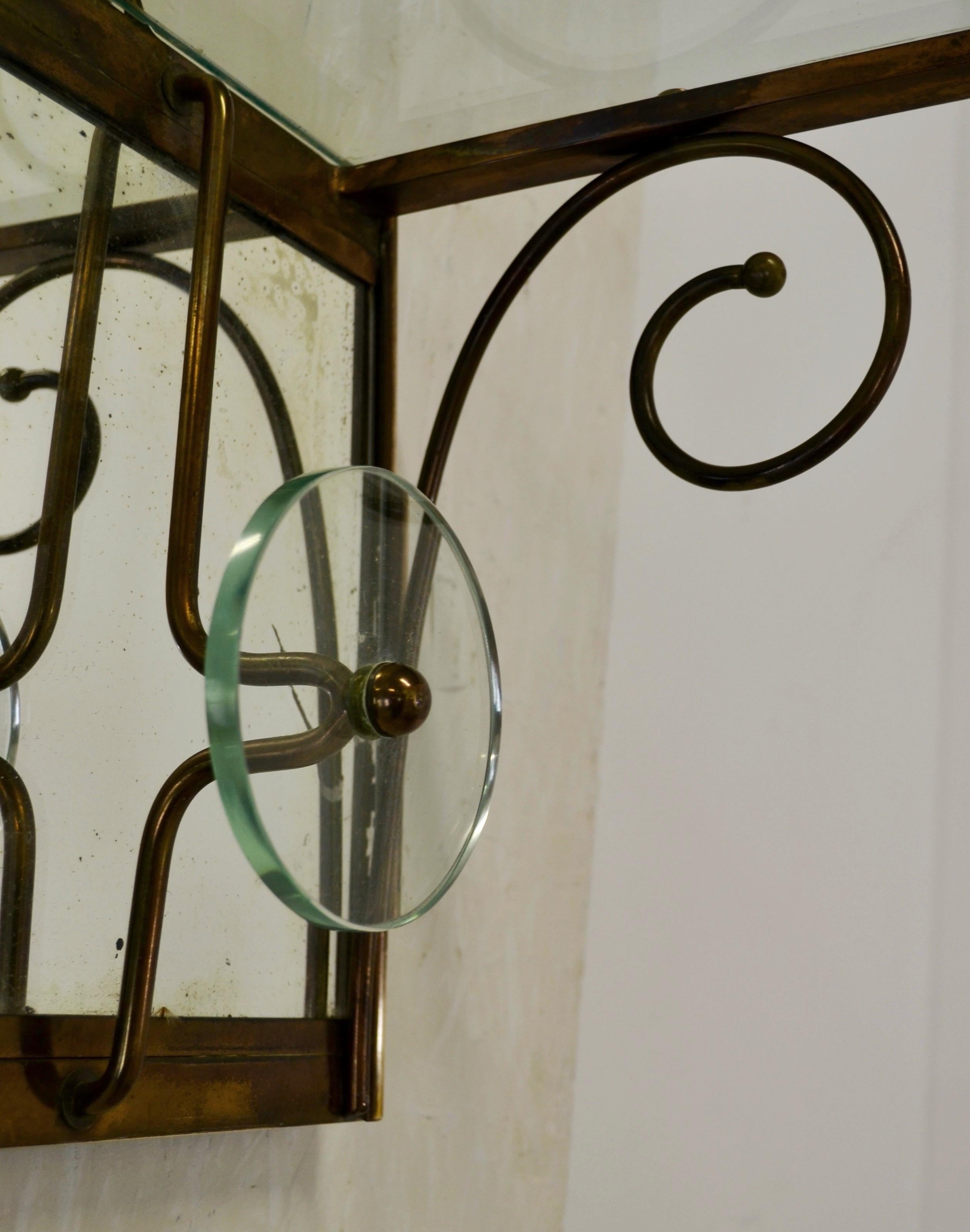 Brass A 1950s Italian Wall-Mounted Coat Rack with Cut Glass Shelf For Sale