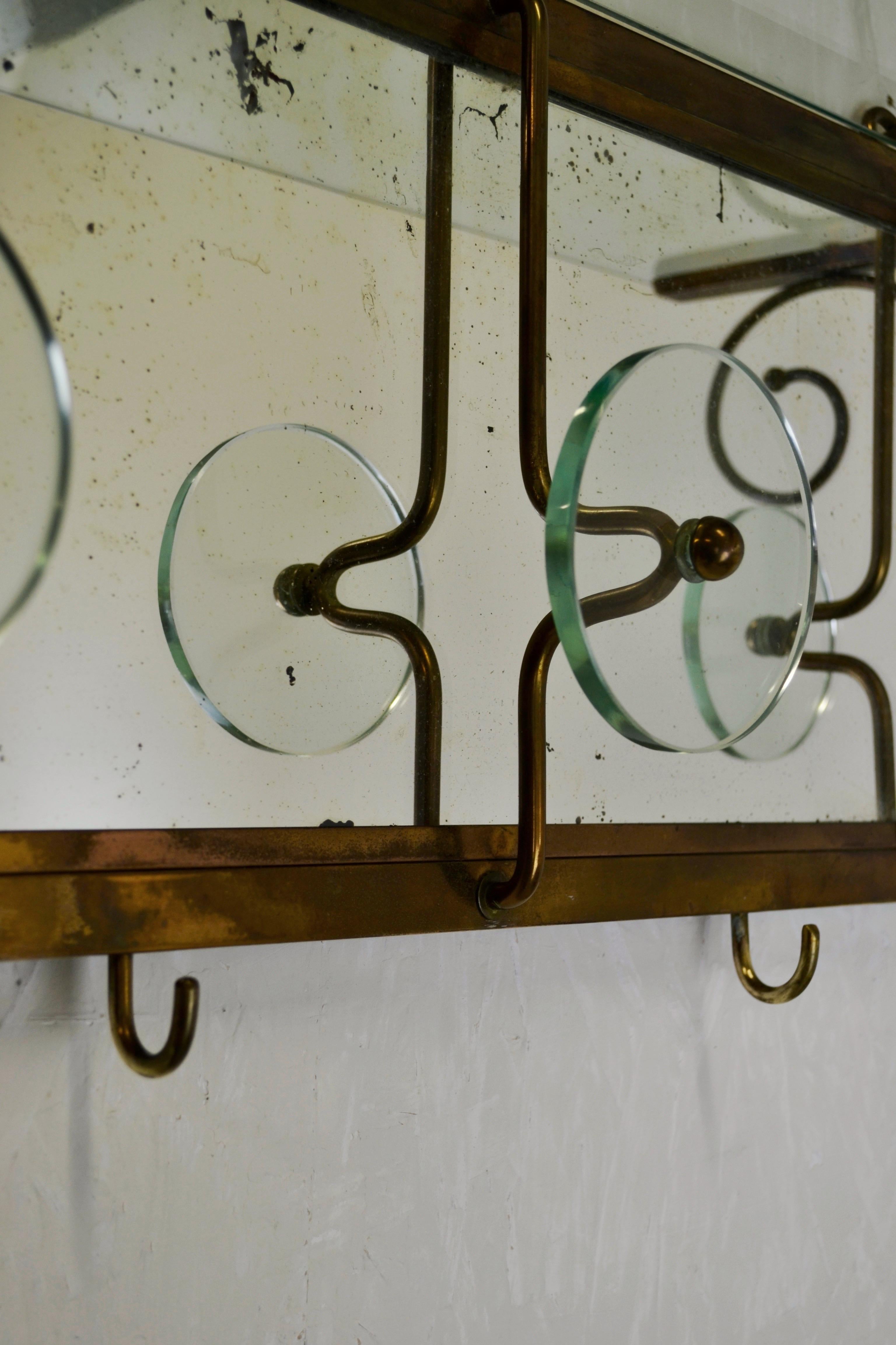 A 1950s Italian Wall-Mounted Coat Rack with Cut Glass Shelf For Sale 2