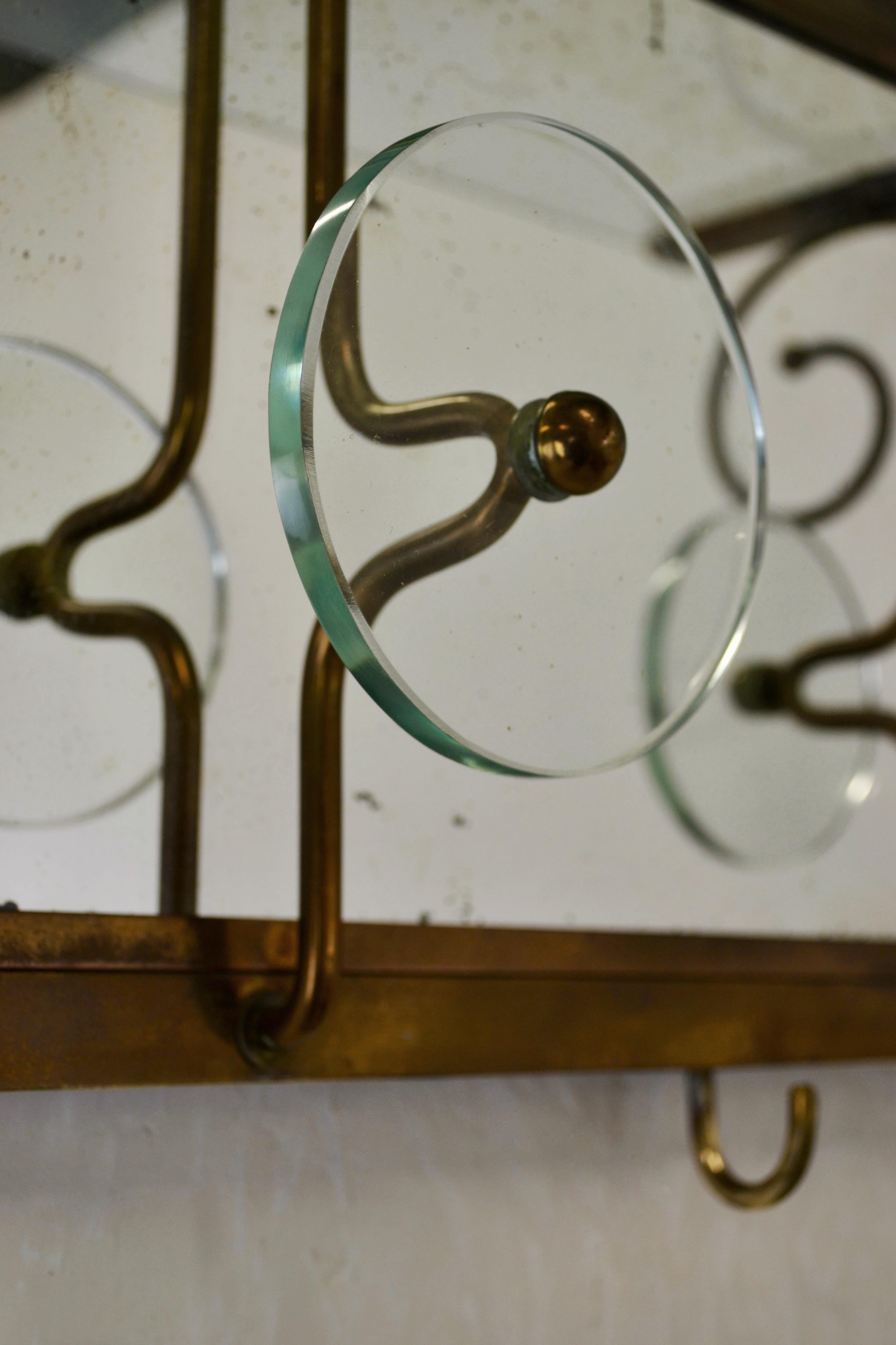 A 1950s Italian Wall-Mounted Coat Rack with Cut Glass Shelf For Sale 3