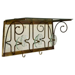 A 1950s Italian Wall-Mounted Coat Rack with Cut Glass Shelf