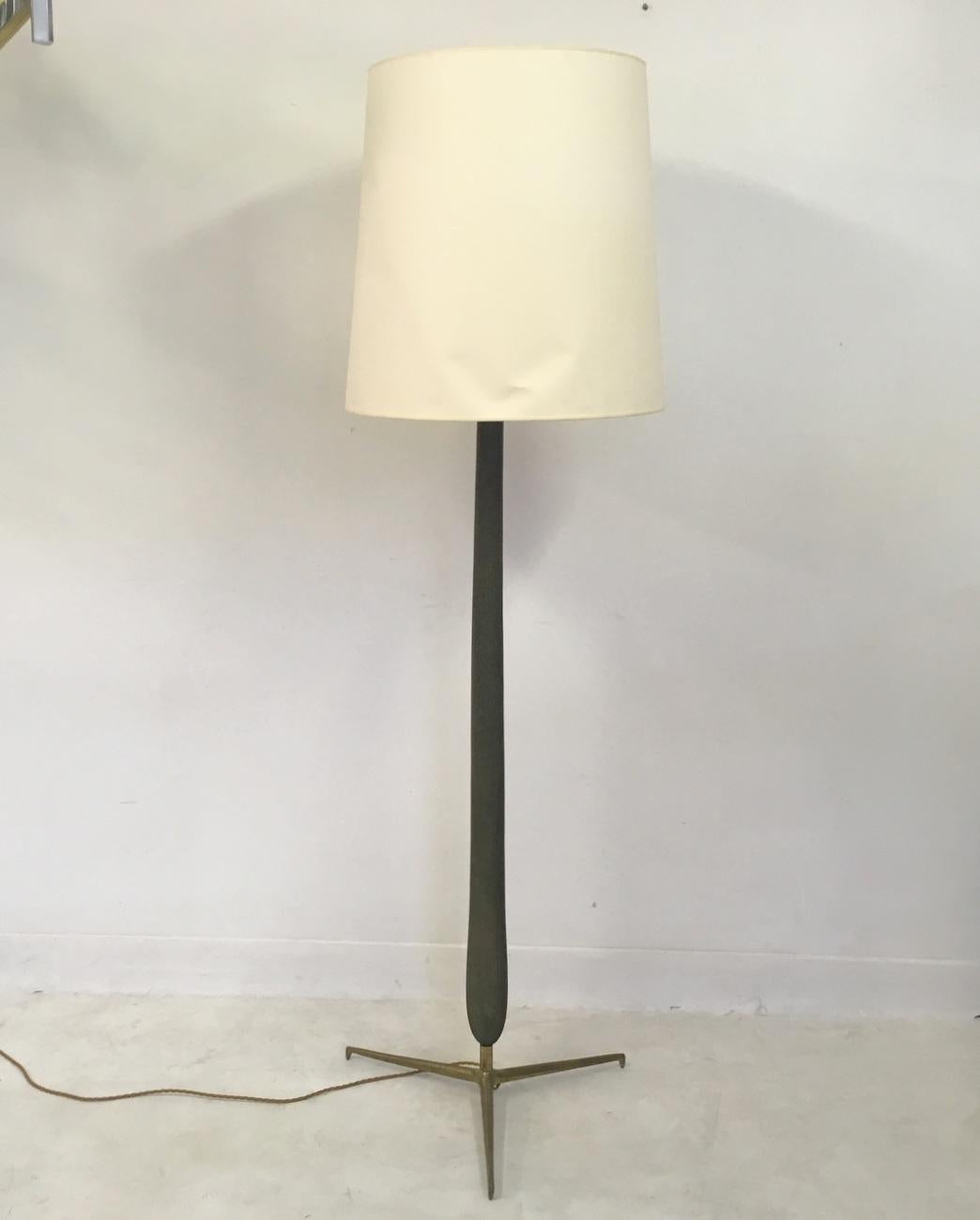 wood and brass floor lamp