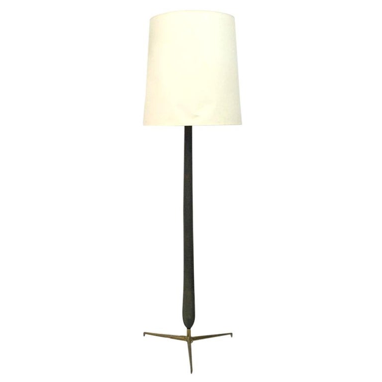 1950s Italian Wood and Brass Floor Lamp For Sale at 1stDibs