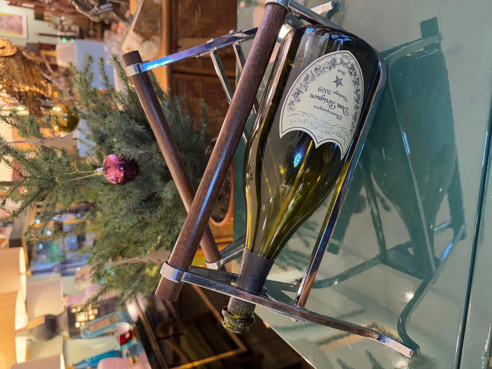 A 1950s Jaques Adnet chrome and walnut bottle holder for Christolfe For Sale 8