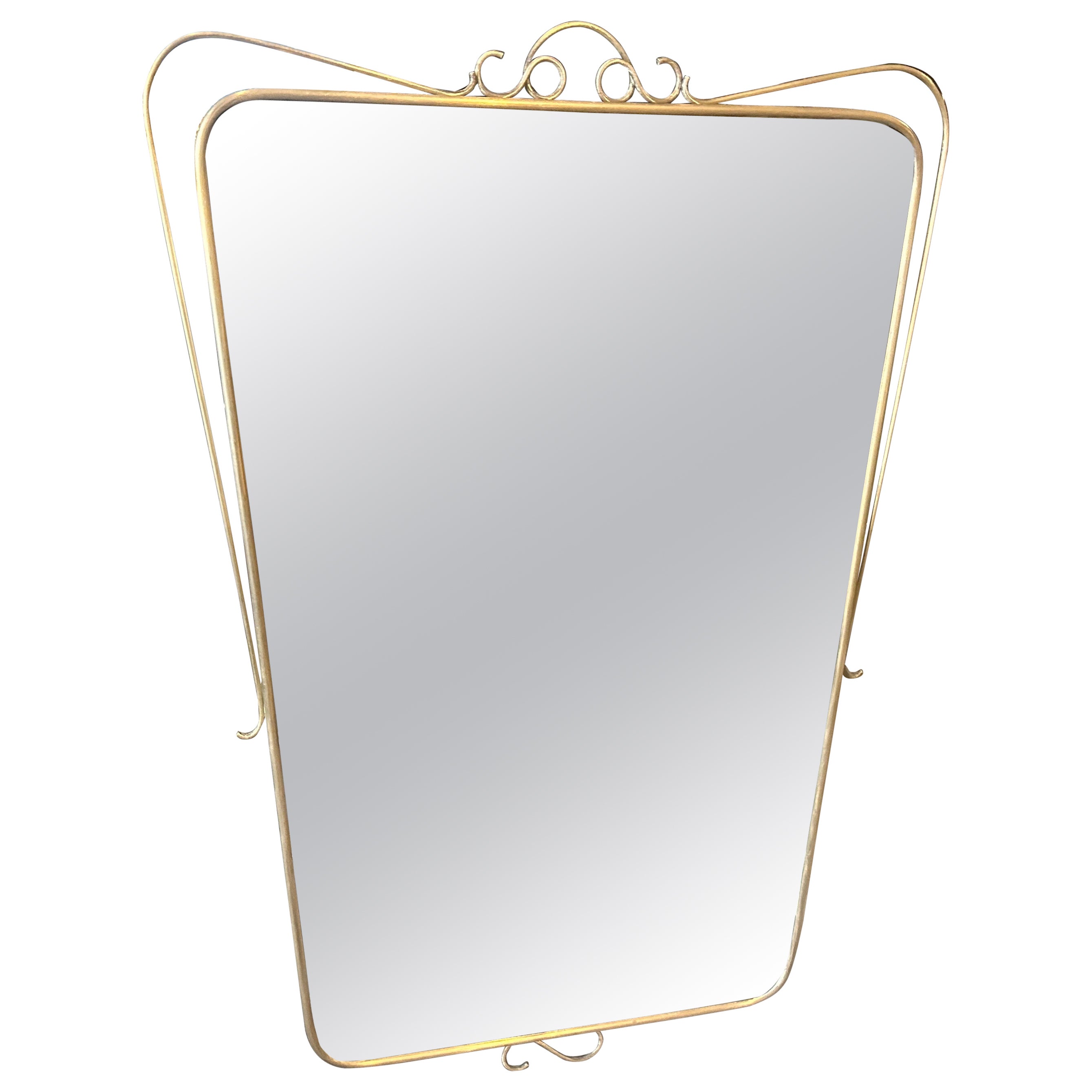 A 1950s Mid-Century Modern Brass Italian Wall Mirror in the Manner of Gio Ponti