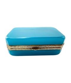 Boîte à charnières en métal doré et opaline turquoise de Murano des années 1950 par Gino Cenedese