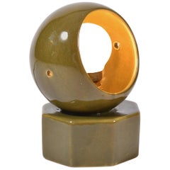 1950s Olive Green Ceramic Veilleuse Lamp
