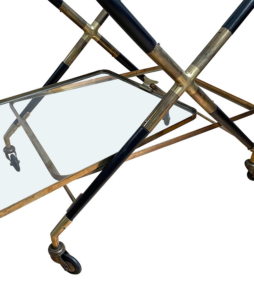 1950s Rare Bar Trolley of Black Lacquered Wood and Brass by Cesare Lacca 4