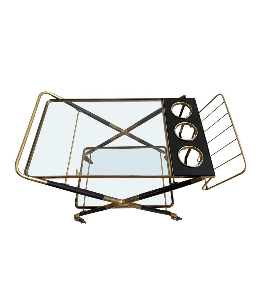 1950s Rare Bar Trolley of Black Lacquered Wood and Brass by Cesare Lacca 5