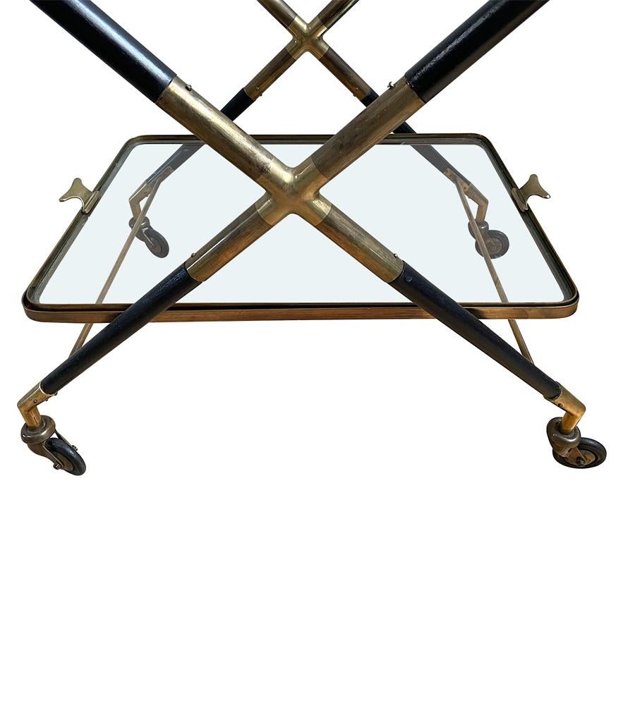 1950s Rare Bar Trolley of Black Lacquered Wood and Brass by Cesare Lacca 6