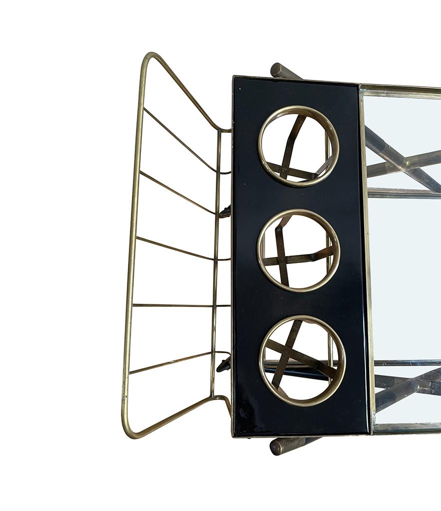 Mid-Century Modern 1950s Rare Bar Trolley of Black Lacquered Wood and Brass by Cesare Lacca
