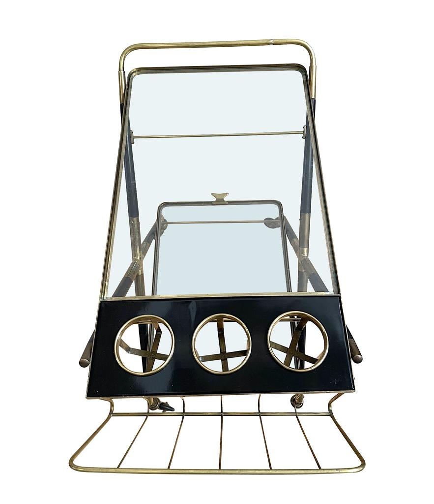 1950s Rare Bar Trolley of Black Lacquered Wood and Brass by Cesare Lacca 2