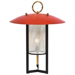1950s Red and Brass Lantern Table Lamp