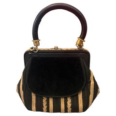 A 1950s Roberta di camerino Style Brown and Beige Velvet Italian Top Handle Bag