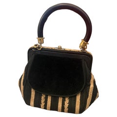 A 1950s Roberta di camerino Style Brown and Beige Velvet Italian Top Handle Bag