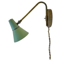 1950s Scandinavian Pastel Green Wall Lamp in Brass & Aluminium