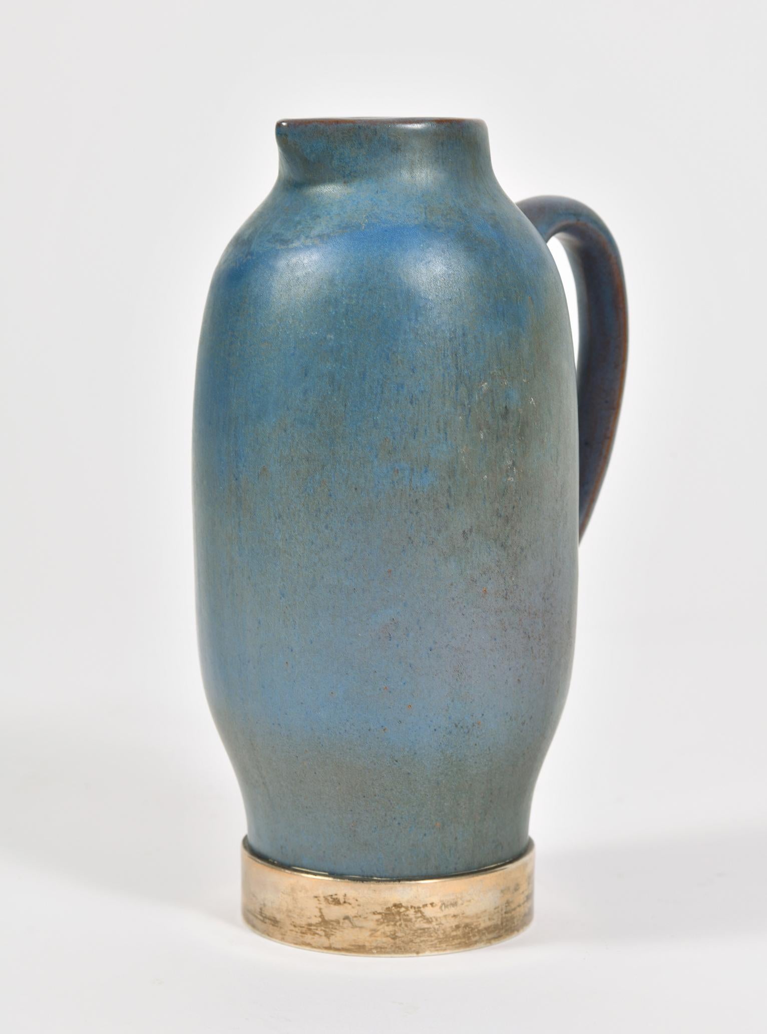 Mid-Century Modern 1950s Silver and Blue Ceramic Jug, Spain