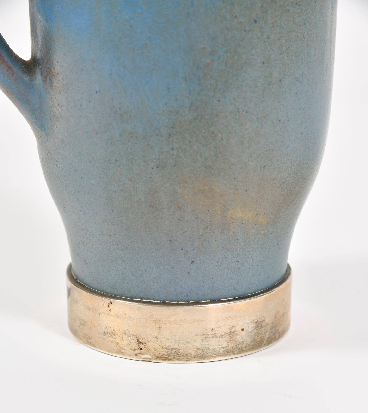 20th Century 1950s Silver and Blue Ceramic Jug, Spain