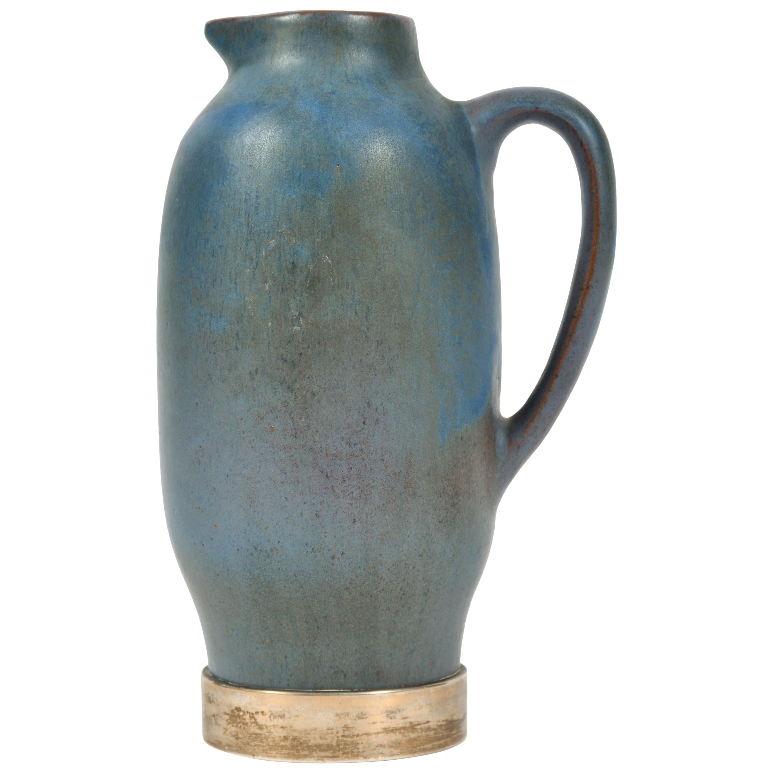 1950s Silver and Blue Ceramic Jug, Spain
