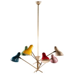 1950s Six-Arm Chandelier after Angelo Lelli for Arredoluce in Brass