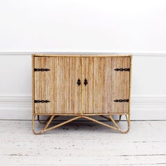 1950s Small Rattan Sideboard Cabinet in the French Riviera Style