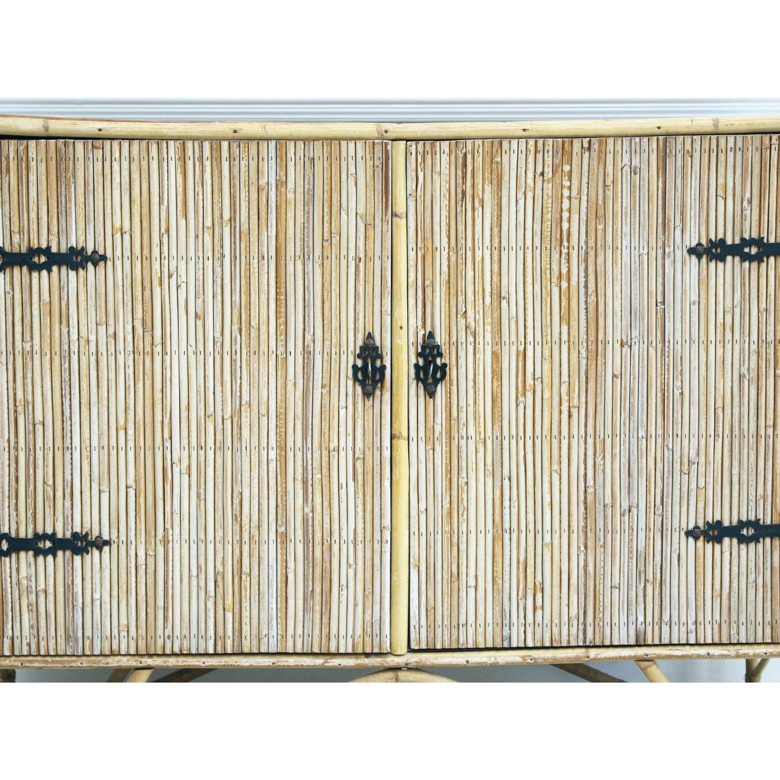 Mid-20th Century 1950s Small Rattan Sideboard Cabinet in the French Riviera Style For Sale