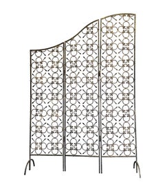 1950s Spanish Wrought Iron Three Panel Screen with Sloping Curved Top