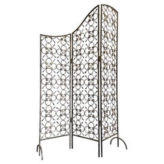 1950s Spanish Wrought Iron Three Panel Screen with Sloping Curved Top