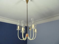 1950s Stilnovo White and Red Lacquered Midcentury Chandelier by Cosack