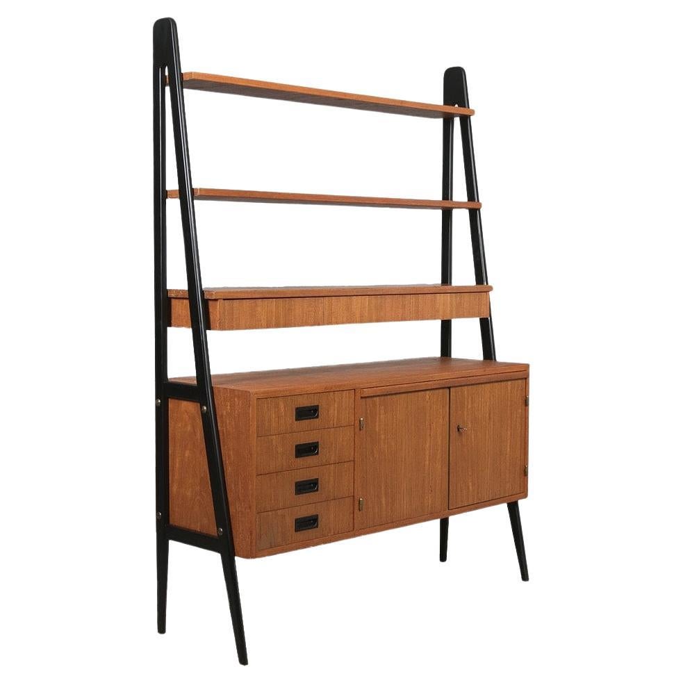 A 1950s Teak Scandinavian Bookcase with Drawers and Desk Top