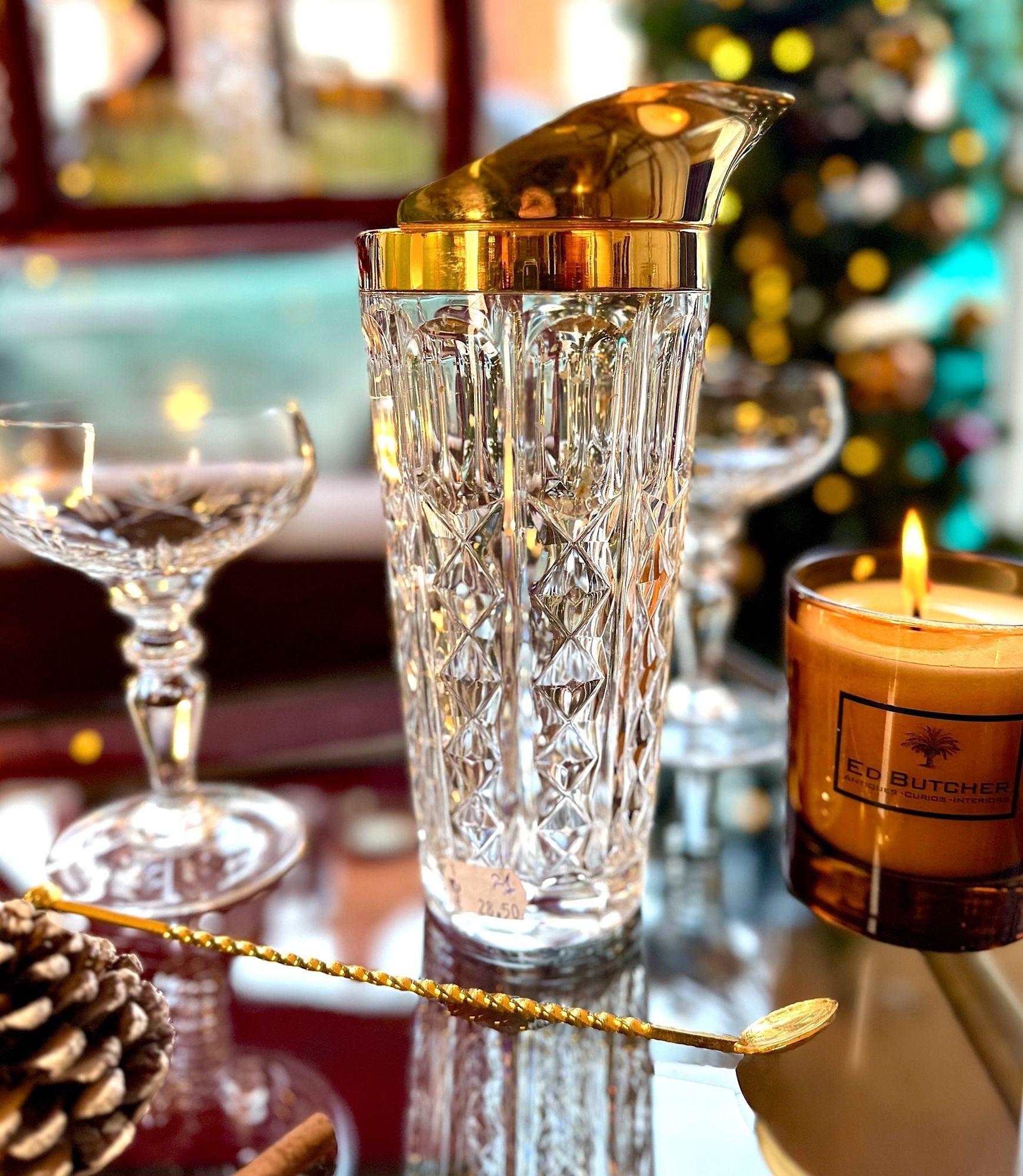 Jarra de cóctel de cristal y chapada en oro de Val Saint Lambert de los años 50 en venta 4