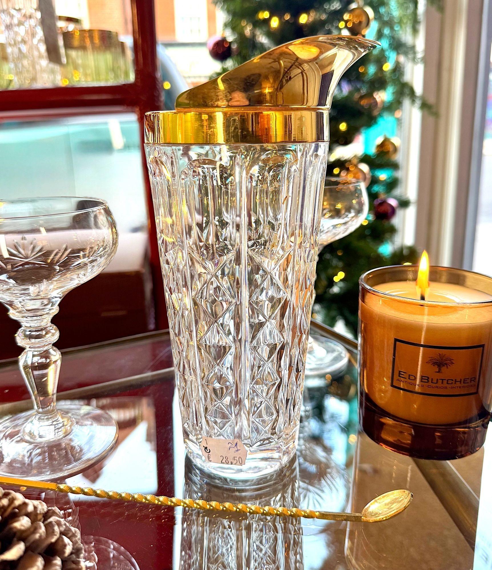 Jarra de cóctel de cristal y chapada en oro de Val Saint Lambert de los años 50 en venta 5