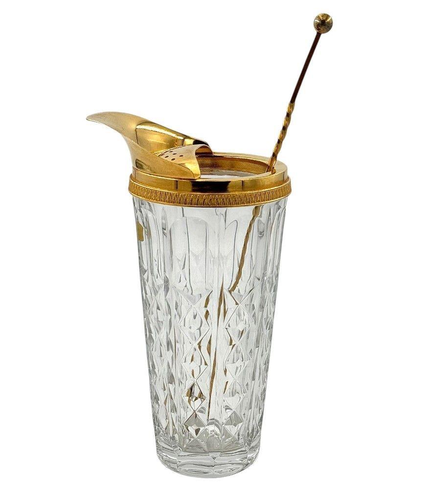Jarra de cóctel de cristal y chapada en oro de Val Saint Lambert de los años 50 en venta 6