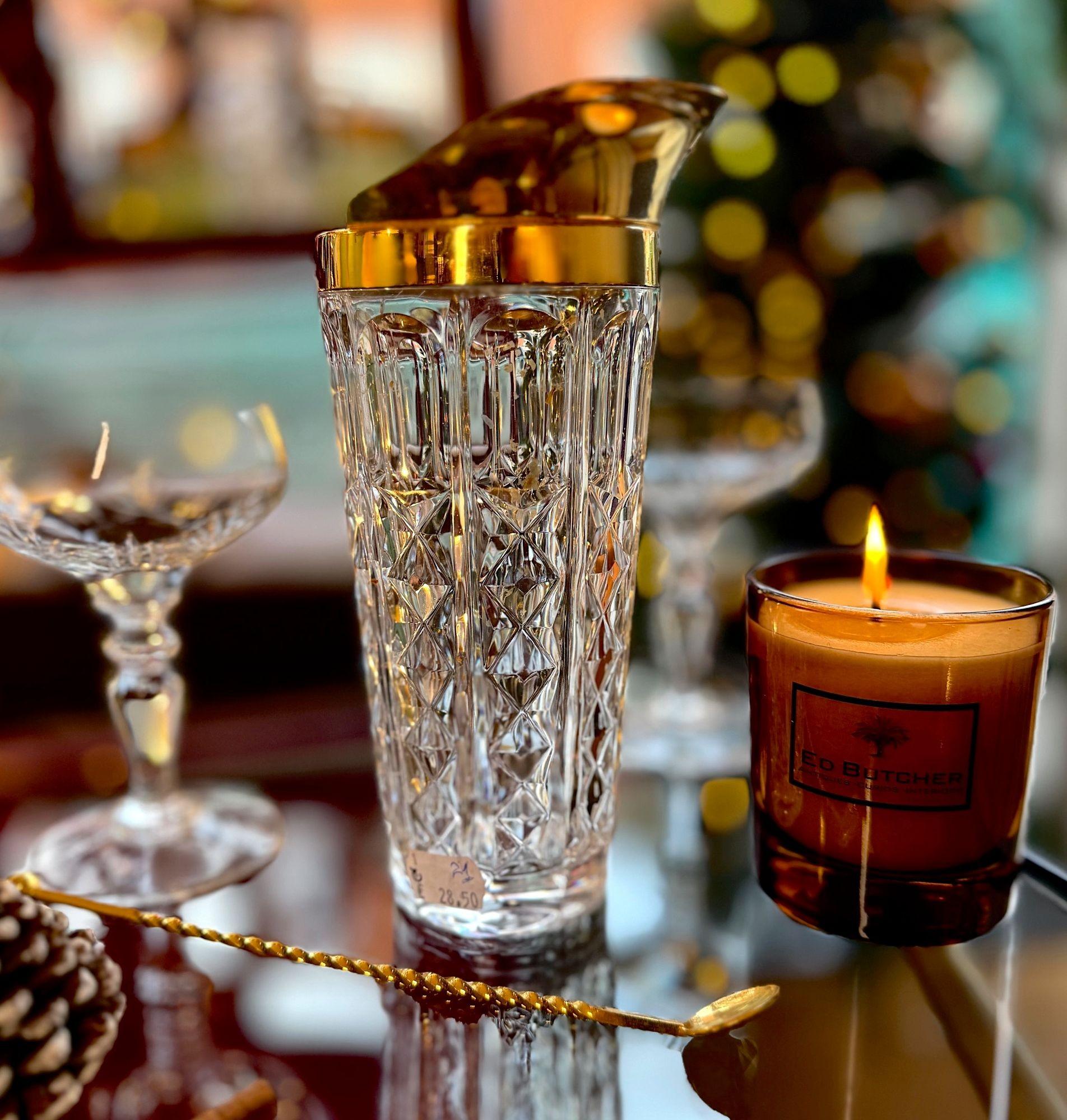 Jarra de cóctel de cristal y chapada en oro de Val Saint Lambert de los años 50 en venta 7