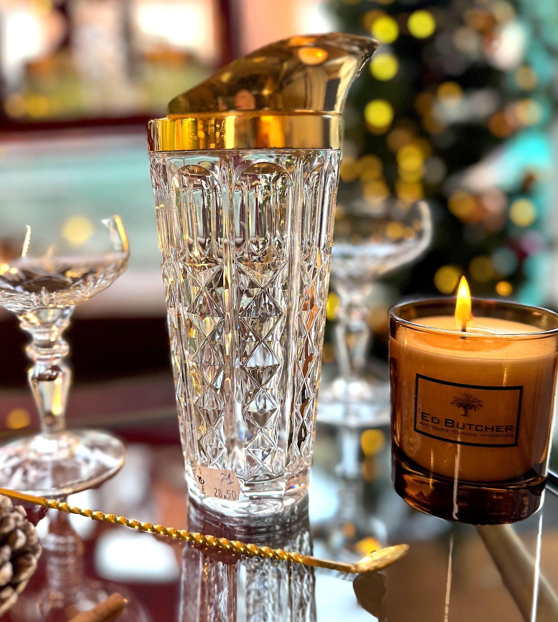 Jarra de cóctel de cristal y chapada en oro de Val Saint Lambert de los años 50 en venta 9