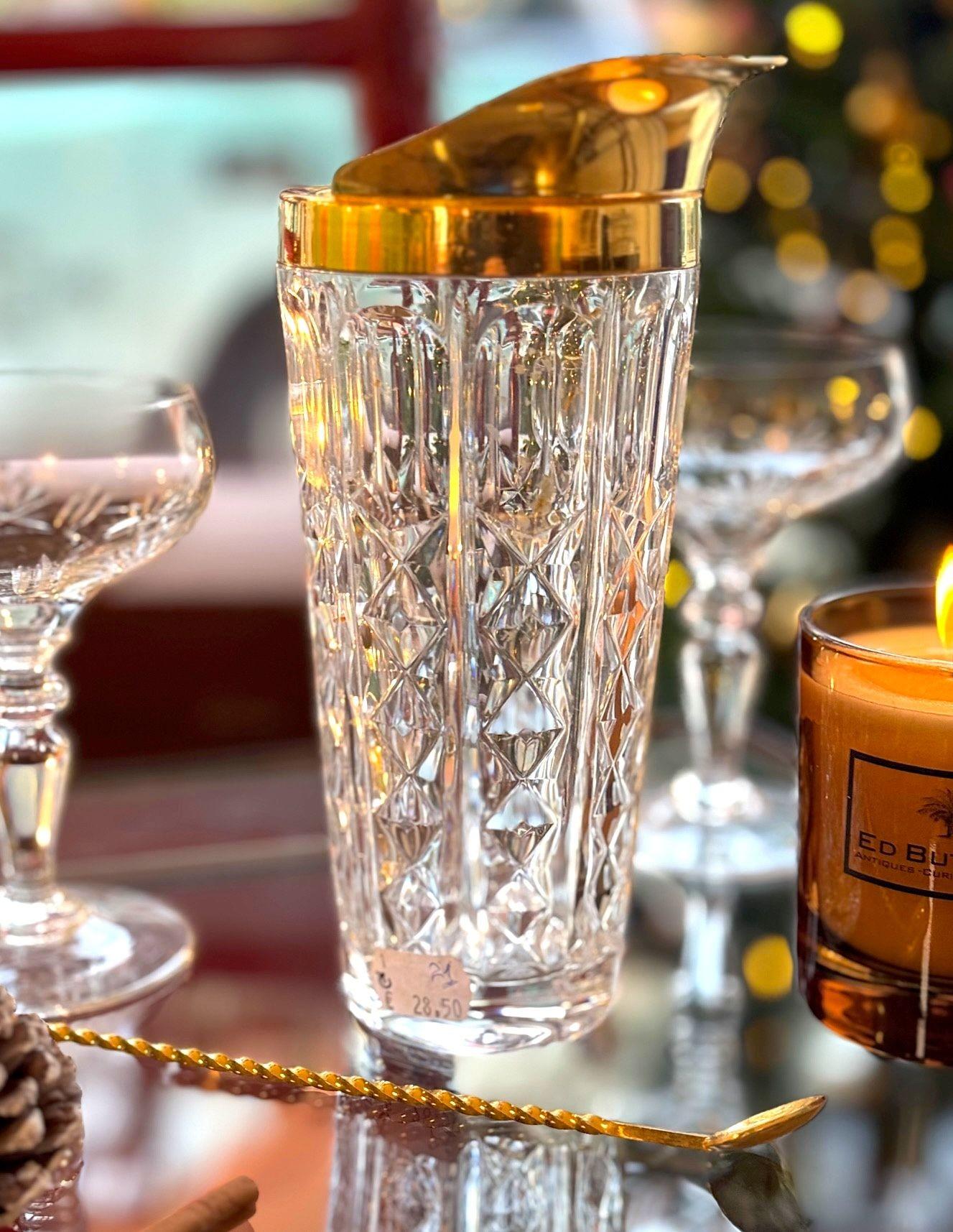 Jarra de cóctel de cristal y chapada en oro de Val Saint Lambert de los años 50 en venta 12